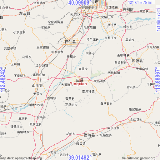 Yingxian on map