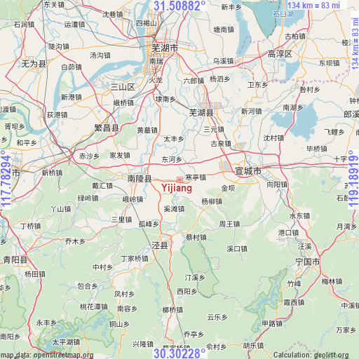 Yijiang on map