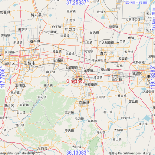 Qingzhou on map