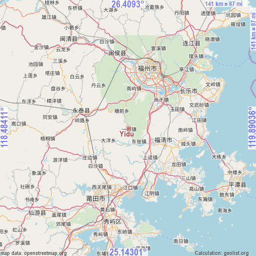 Yidu on map