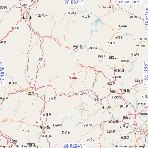 Yidu on map