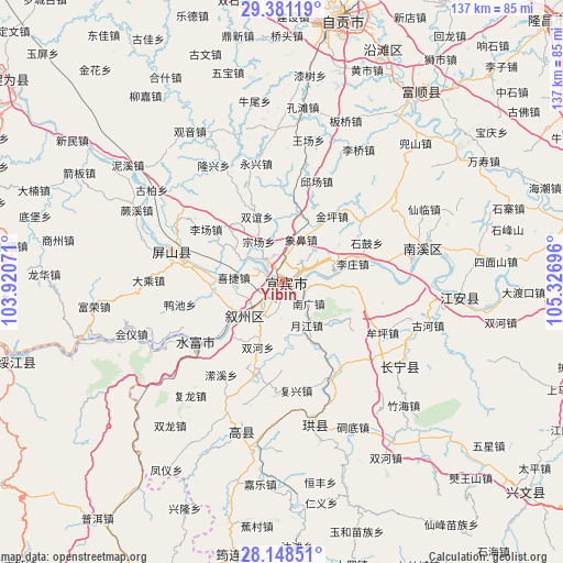 Yibin on map