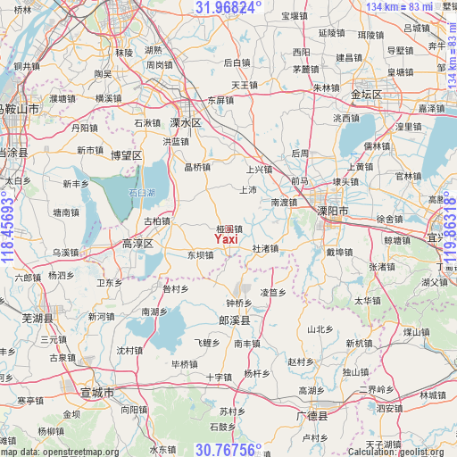 Yaxi on map