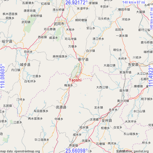 Yaoshi on map