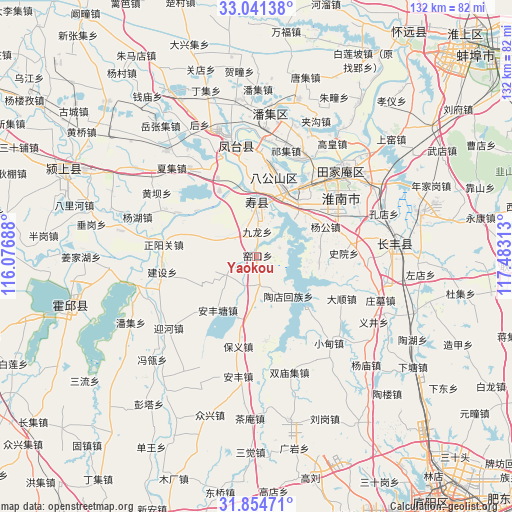 Yaokou on map