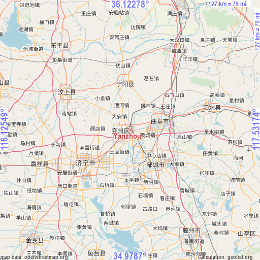 Yanzhou on map
