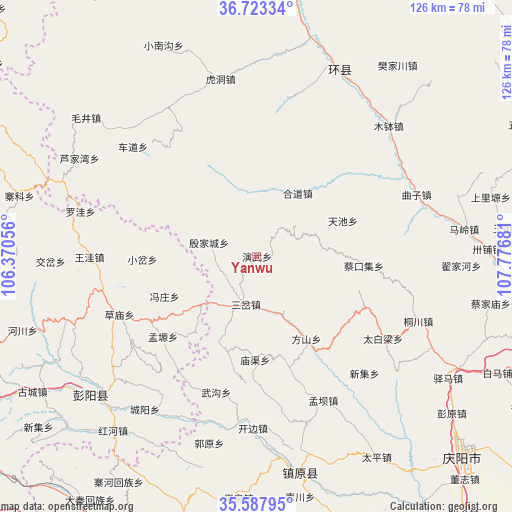 Yanwu on map