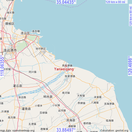 Yanweigang on map