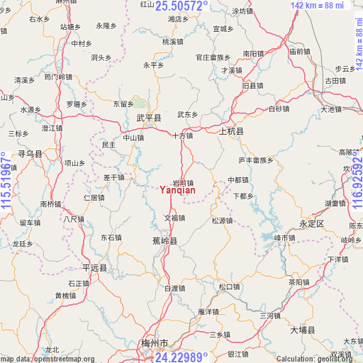 Yanqian on map