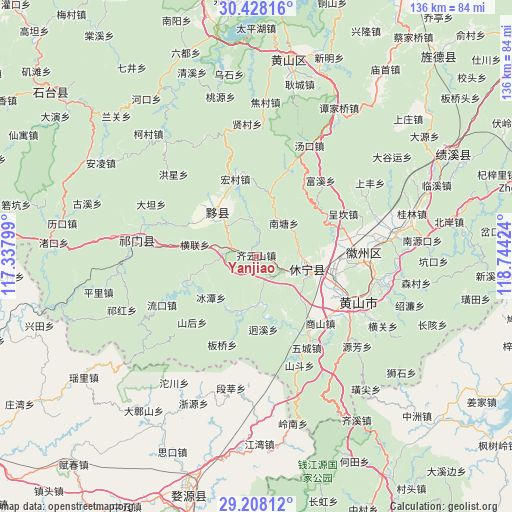 Yanjiao on map