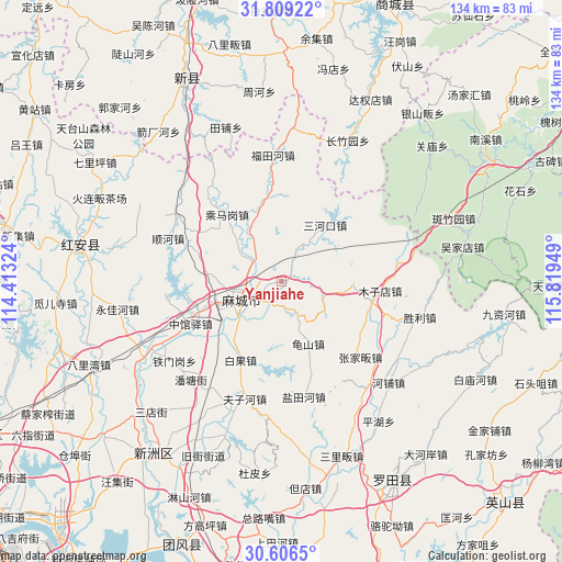 Yanjiahe on map