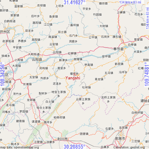 Yangshi on map