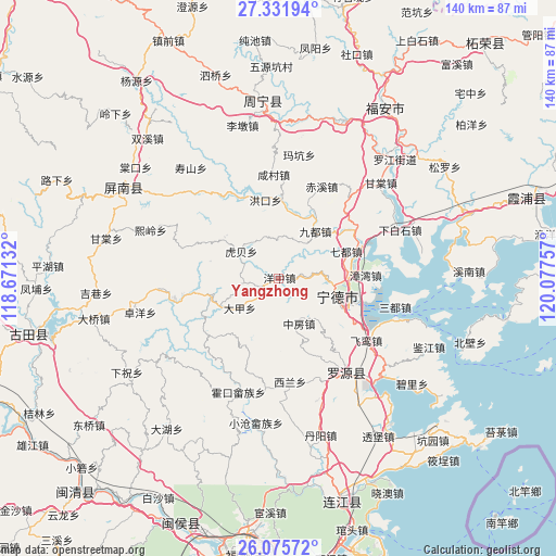 Yangzhong on map