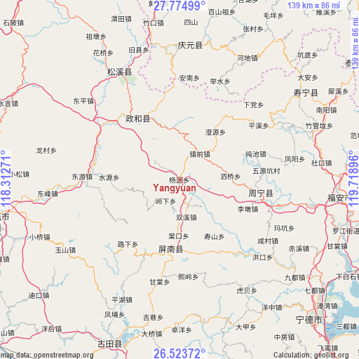 Yangyuan on map