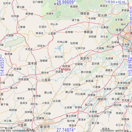 Yangxu on map