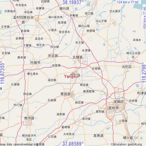 Yangxin on map