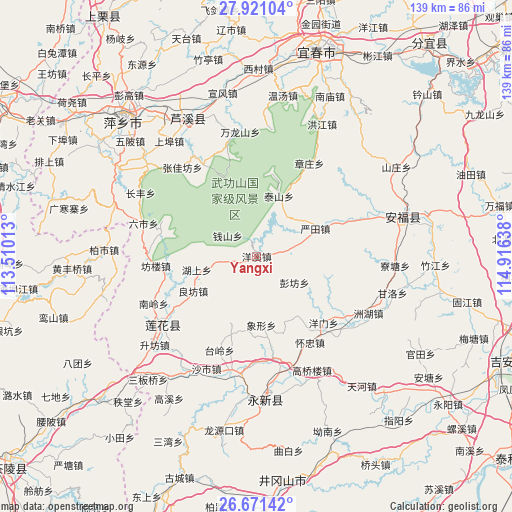 Yangxi on map