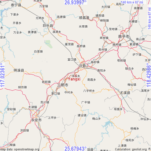 Yangxi on map