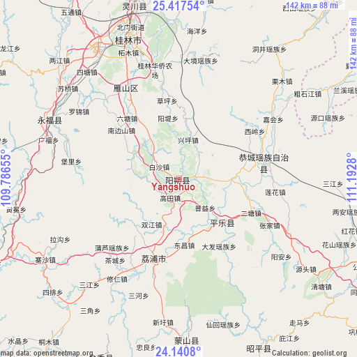Yangshuo on map