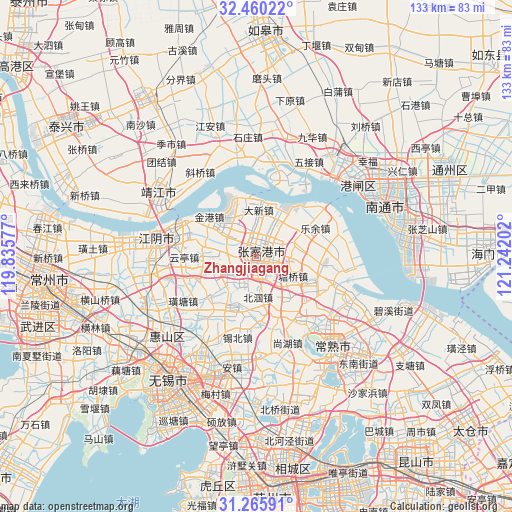 Zhangjiagang on map