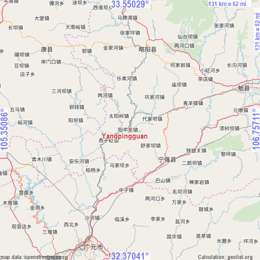 Yangpingguan on map