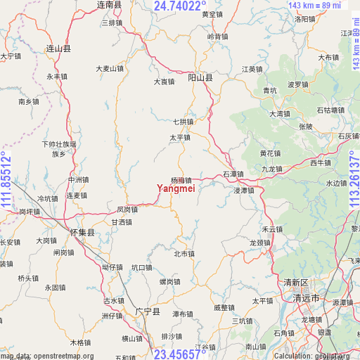 Yangmei on map