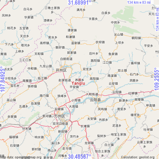 Yanglu on map