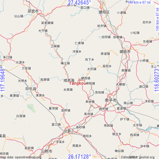 Yangkou on map