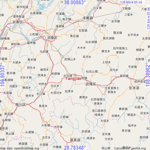 Yangjiao on map