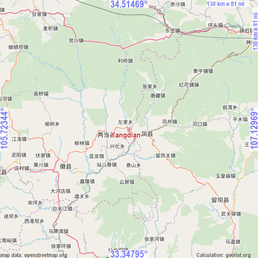 Yangdian on map