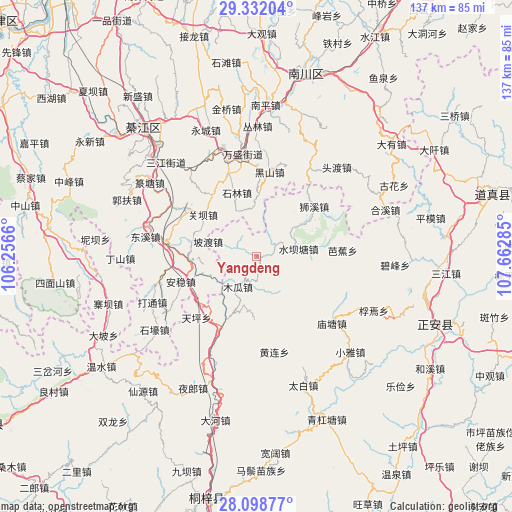Yangdeng on map