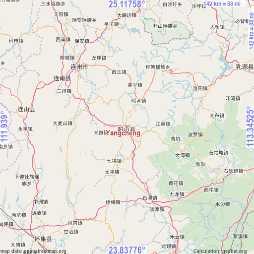 Yangcheng on map