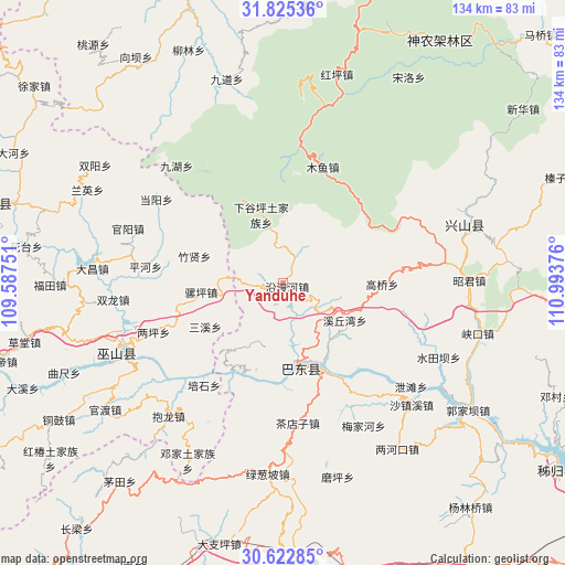 Yanduhe on map