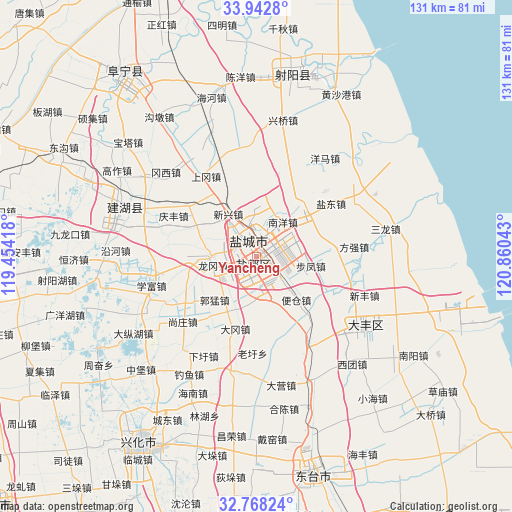 Yancheng on map