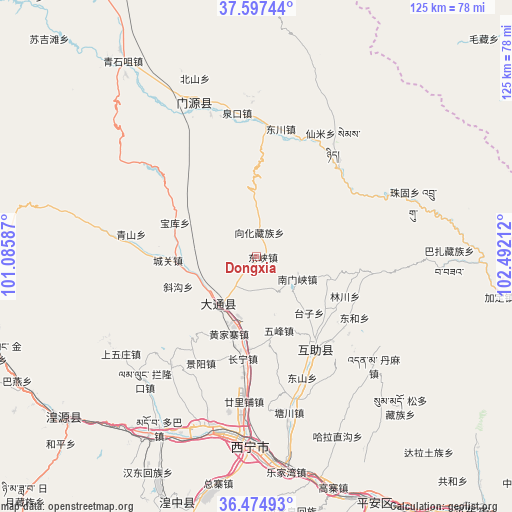 Dongxia on map