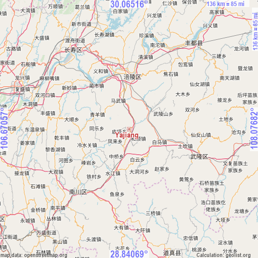 Yajiang on map