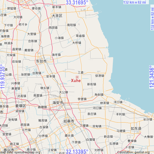 Xuhe on map