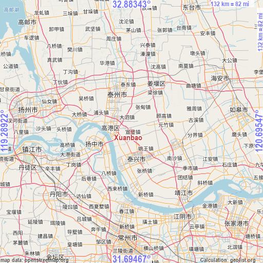 Xuanbao on map
