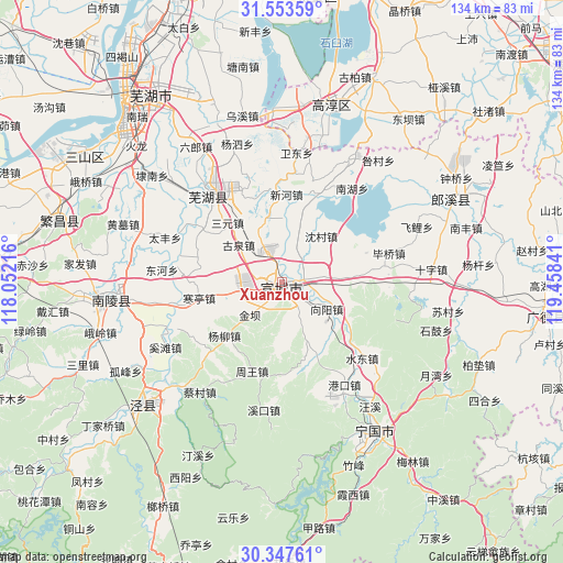 Xuanzhou on map