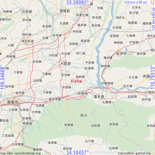 Xizhai on map