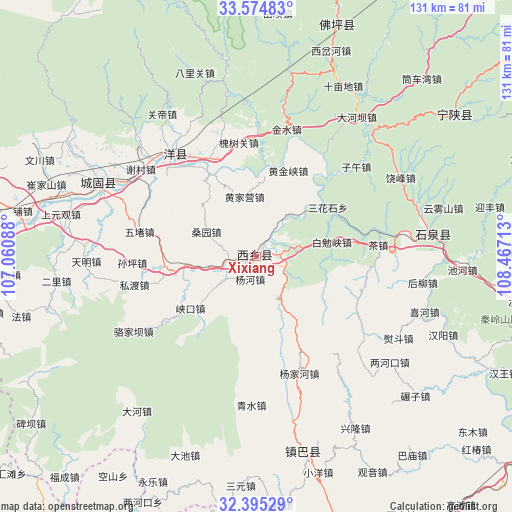 Xixiang on map