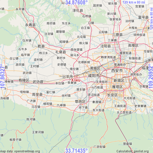 Xiwu on map