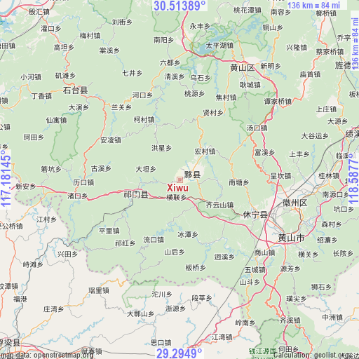 Xiwu on map