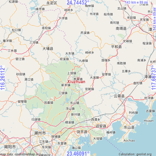 Xiuzhuan on map