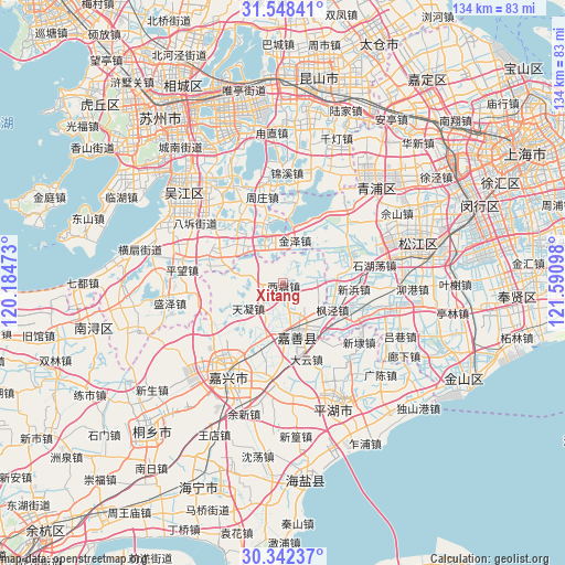 Xitang on map