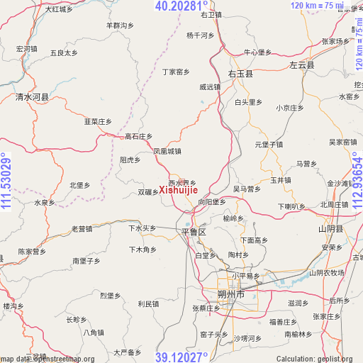 Xishuijie on map