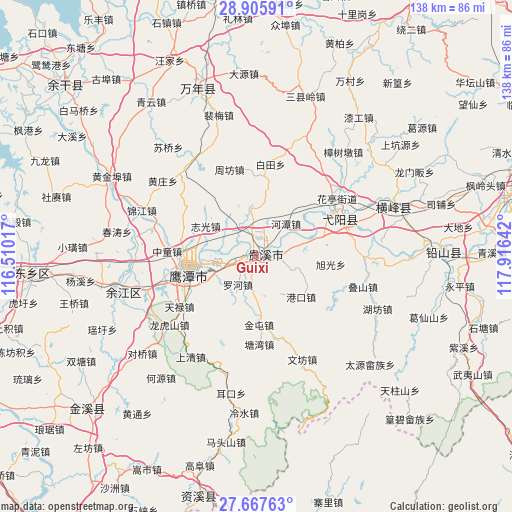 Guixi on map