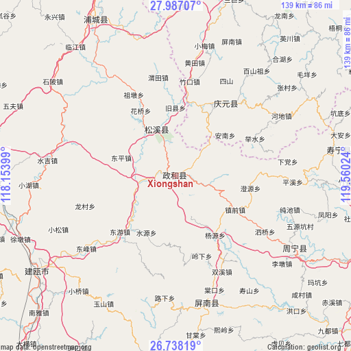 Xiongshan on map