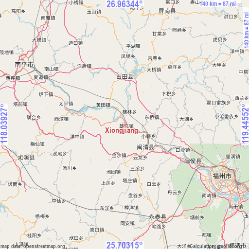 Xiongjiang on map