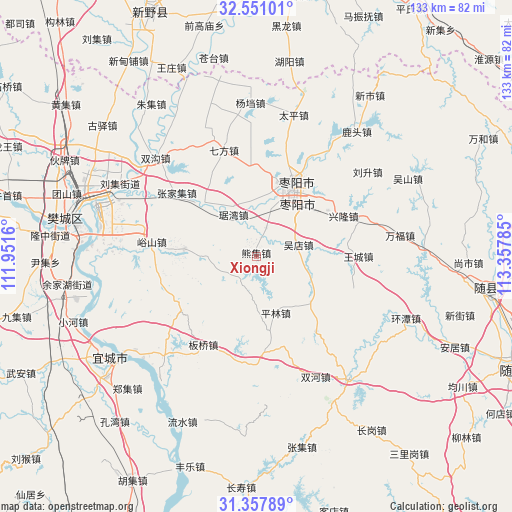 Xiongji on map